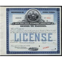 New York Steamboat License Specimen.