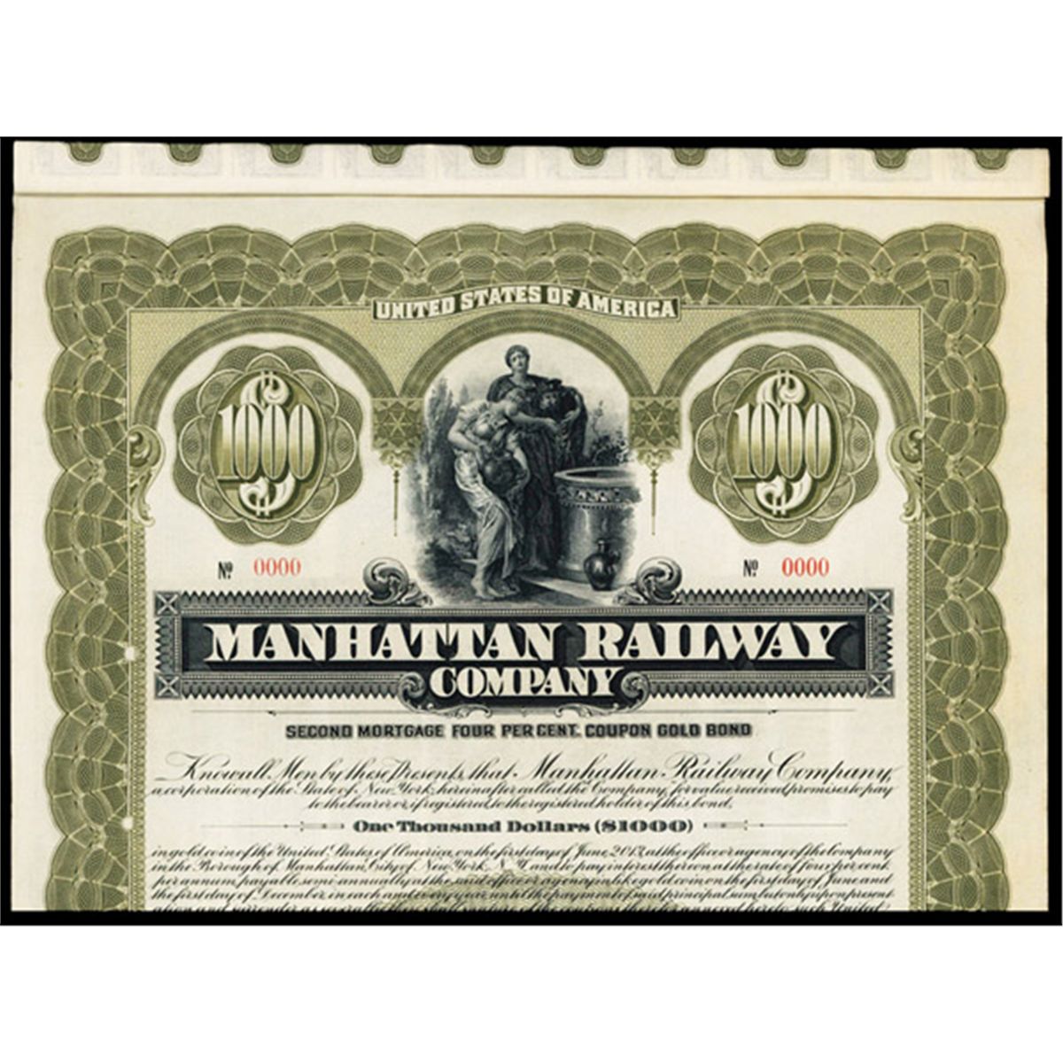 Manhattan Railway Company Specimen Bond.