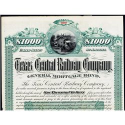 Texas Central Railway Co. Specimen Bond.