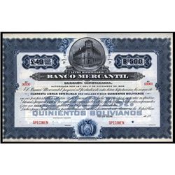Banco Mercantil Specimen Bond.