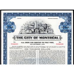 City of Montreal Specimen Bond.
