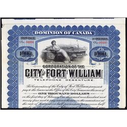 City of Fort William Specimen Bond.