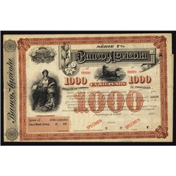 Banco Agricola Specimen Bond.