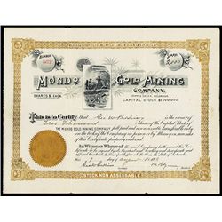 Cripple Creek, Mundo Gold Mining Co. Stock Certificate.