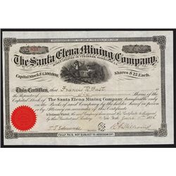 Santa Elena Mining Co. Stock Certificate.