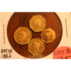 4 Tokens Gold Replicas (1852,1852,1855,1857)