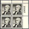 U.S. 1939 On  1956 $5.00 Hamilton Plate Block