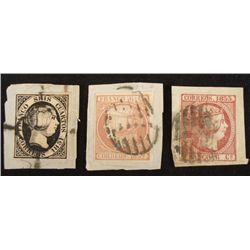 3 Franco Correos Stamps 1851-1853 Spain