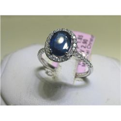 Blue Sapphire & Diamonds 14K White Gold Ring Size 6 1/4