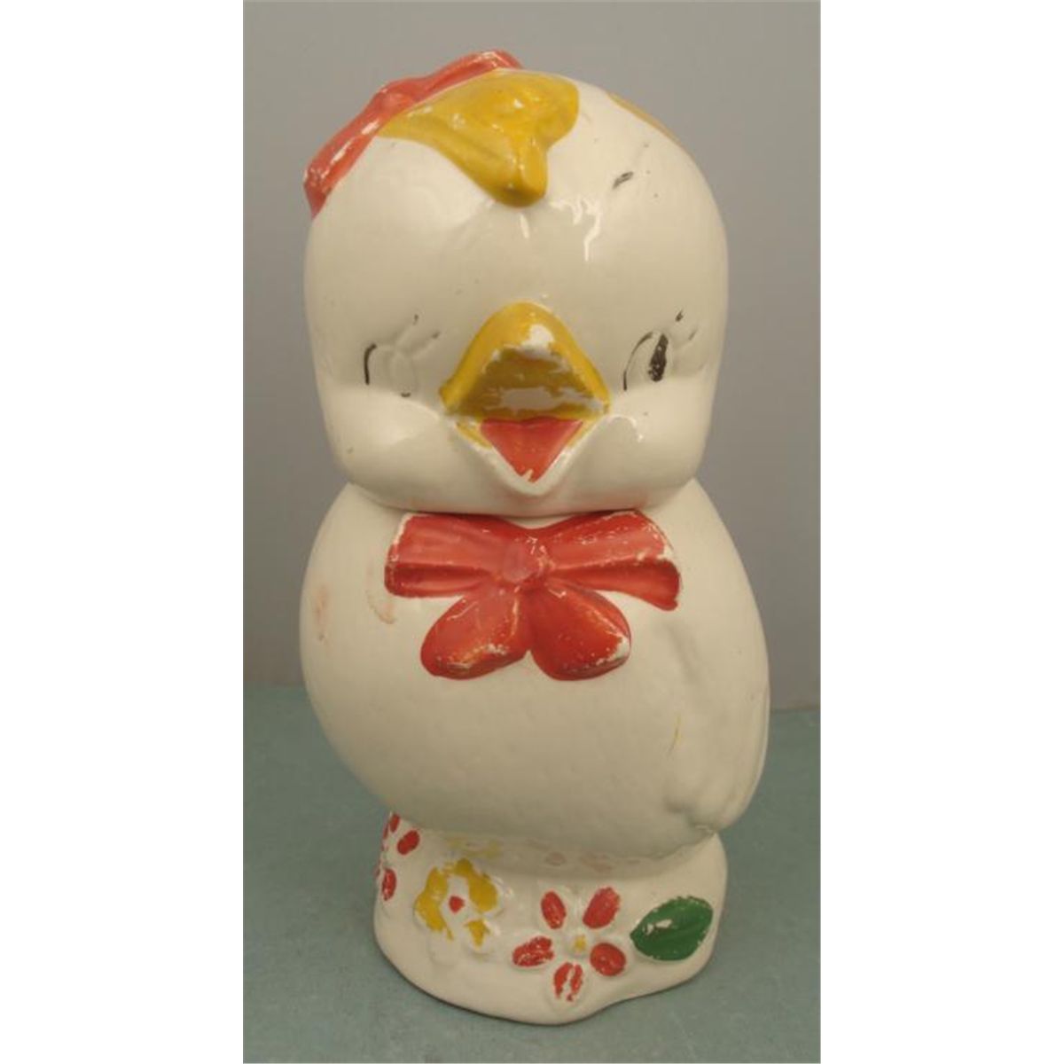 Chicken Vintage Cookie Jar Ceramic w/ Red Bowtie