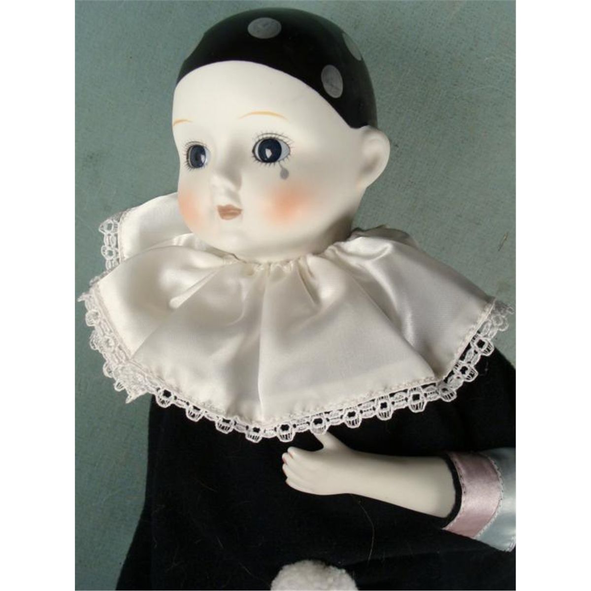 black and white porcelain clown doll