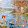 Image 2 : CHILDREN PLAYING COLORFUL COTTAGE SCENE SIGNED ART