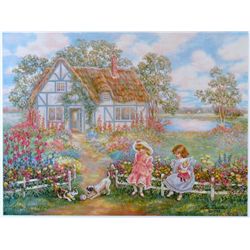 CHILDREN & DOGS PLAYING IMPRESSIONISTIC FINE ART SIGNED