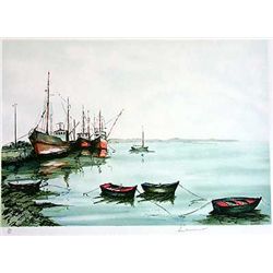 WATERCOLOR STYLE LIMITED EDITON BOAT SCENE LANDSCAPE