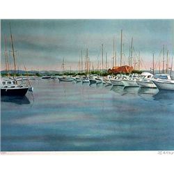 BOAT HARBOUR LANDSCAPE TRADITIONAL IMPRESSIONISTIC ART