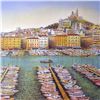 Image 2 : ARCHITECTUAL MEDITERRANEAN HARBOUR COLORFUL LITHOGRAPH
