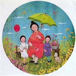 MOTHER & CHILDREN WHIMSY NAÏVE COLORFUL ART
