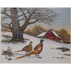 COLORFUL CANVAS SERIGRAPH ONLY $25 WINTER BIRD SCENE