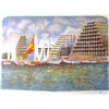 Image 1 : EMMIT ARCHITECTUAL LITHOGRAPH HARBOUR SCENE SIGNED