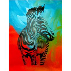 ZEBRA POP ART ORIGINAL CANVAS PAINTING ESTATE LIQUIDATION