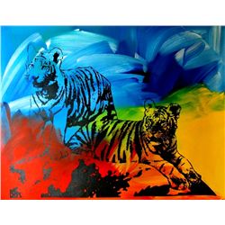 TIGERS COLORFUL ORIGINAL PAINTING LARGE POP ART