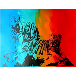COLORFUL POP ART CANVAS ORIGINAL TIGERS ART SALE ONLY $100