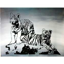 TIGERS BLACK & WHITE ORIGINAL PAINTING LARGE POP ART