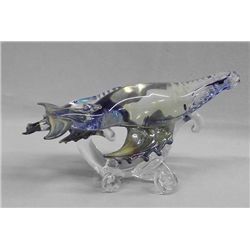 Handblown Dichroic Glass Sculpture Whale & Baby