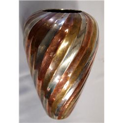Copper Silver Brass Swirl Metal Vase