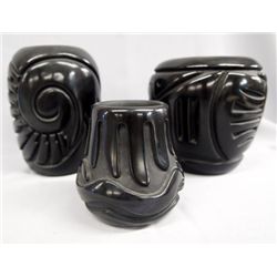 3 Carved Blackware Pottery Vases-Tony Lama Estate