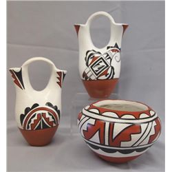 3 Jemez Pottery Vases, Bowl