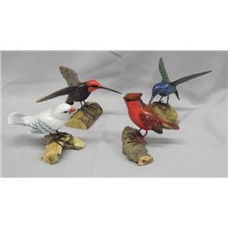 4 Hand Painted Wood Birds