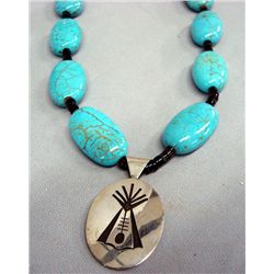 Navajo Turquoise & Heishi Silver Necklace - VR