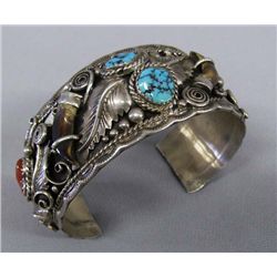 Navajo Sterling Turquoise Coral Claw Bracelet