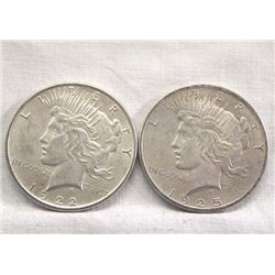2 Peace Silver Dollars, 1922, 1925