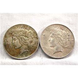2 Peace Silver Dollars, 1926S, 1927D