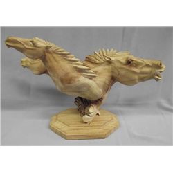 Carved Burl Wood of 3 Horseheads