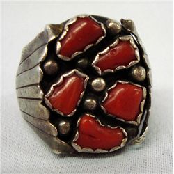 Navajo Sterling Silver & Red Coral Ring
