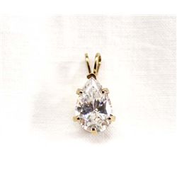 Tear Drop Shaped CZ Pendant Gold Tone Setting