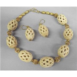 Indian Stained Ivory Necklace & Earrings