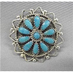 Zuni Sterling Silver Turquoise Pin Pendant
