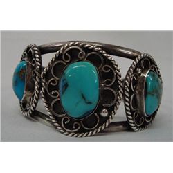 Navajo Sterling & Turquoise 3 Stone Bracelet