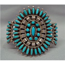 Zuni Silver Turquoise Petit Point Bracelet - Nez