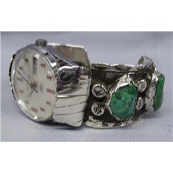 Sterling Silver Watch Bracelet w/Turquoise Nuggets