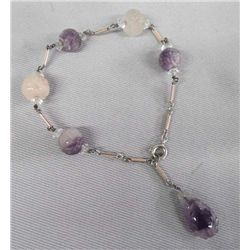 Carved Rose Quartz & Amethyst Bracelet