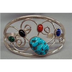 Navajo Multi Stone Sterling Silver Bracelet - L