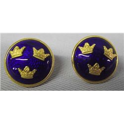 Vintage Cobalt Blue Enamel & Gold Crown Earrings