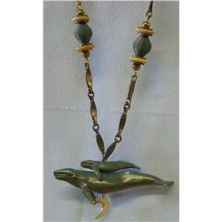 Vintage Humpback Whale and Calf Necklace.