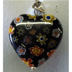 Venetian Millefiori Glass Heart-Shaped Pendant