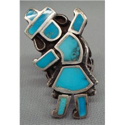 Vintage Zuni Channel Inlay Kachina Ring Sz 9 1/2
